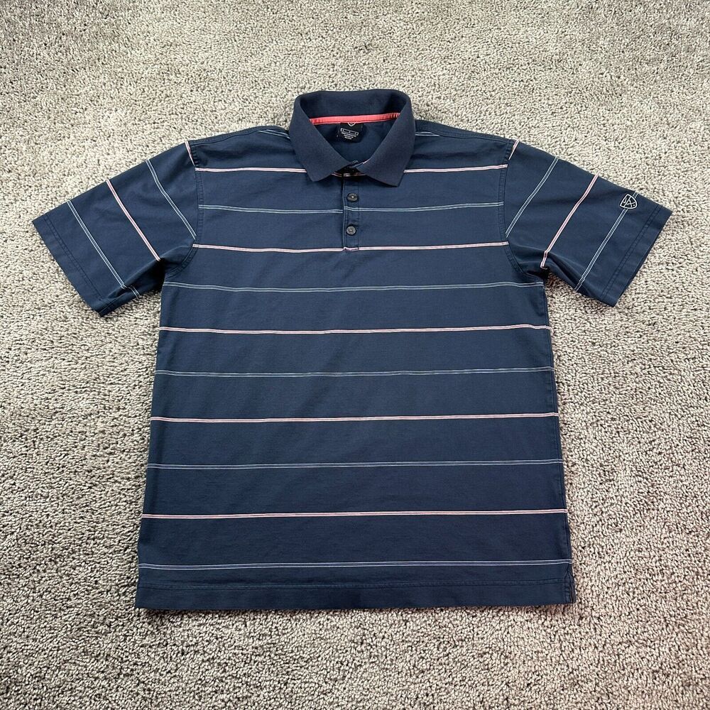 Nike Golf Polo Mens Large Blue Pink Stripes Cotton Short Sleeve Casual Preppy